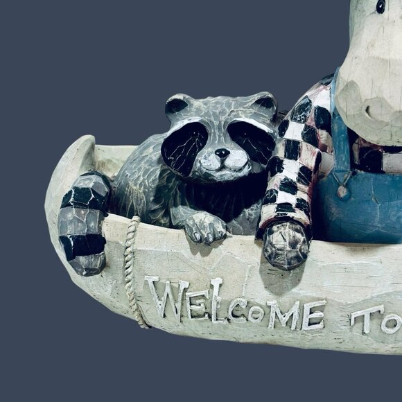 Welcome To Our Cabin Bear, Moose, & Raccoon Forest Wildlife Statue Decor Display - Picture 3 of 12